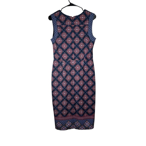 MAGGY LONDON Blue Pink Sheath Dress Sleeveless Midi Career Cocktail Party Sz 10 - Picture 3 of 10